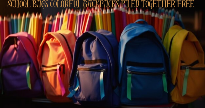 school bags colorful backpacks piled together free